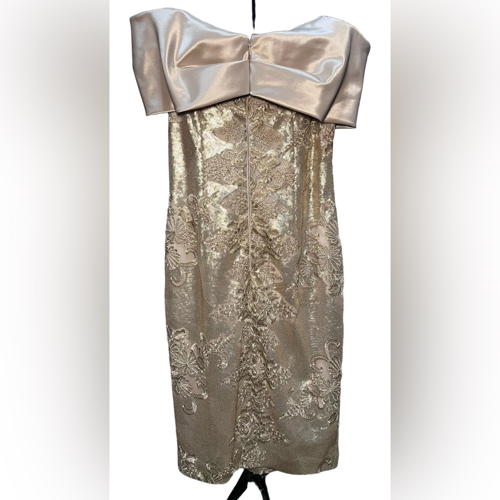 Teri Jon for Rickie Freeman - Off shoulder Gold Bow Cocktail Dress - Picture 3 of 7
